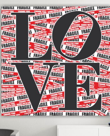 Love, Fragile. Poster o Quadro su tela, 100% cotone. Arredamento moderno casa