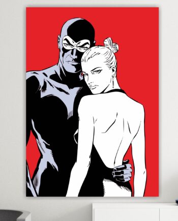 Diabolik & Eva. Poster o Quadro su tela 100% cotone sfondo rosso.