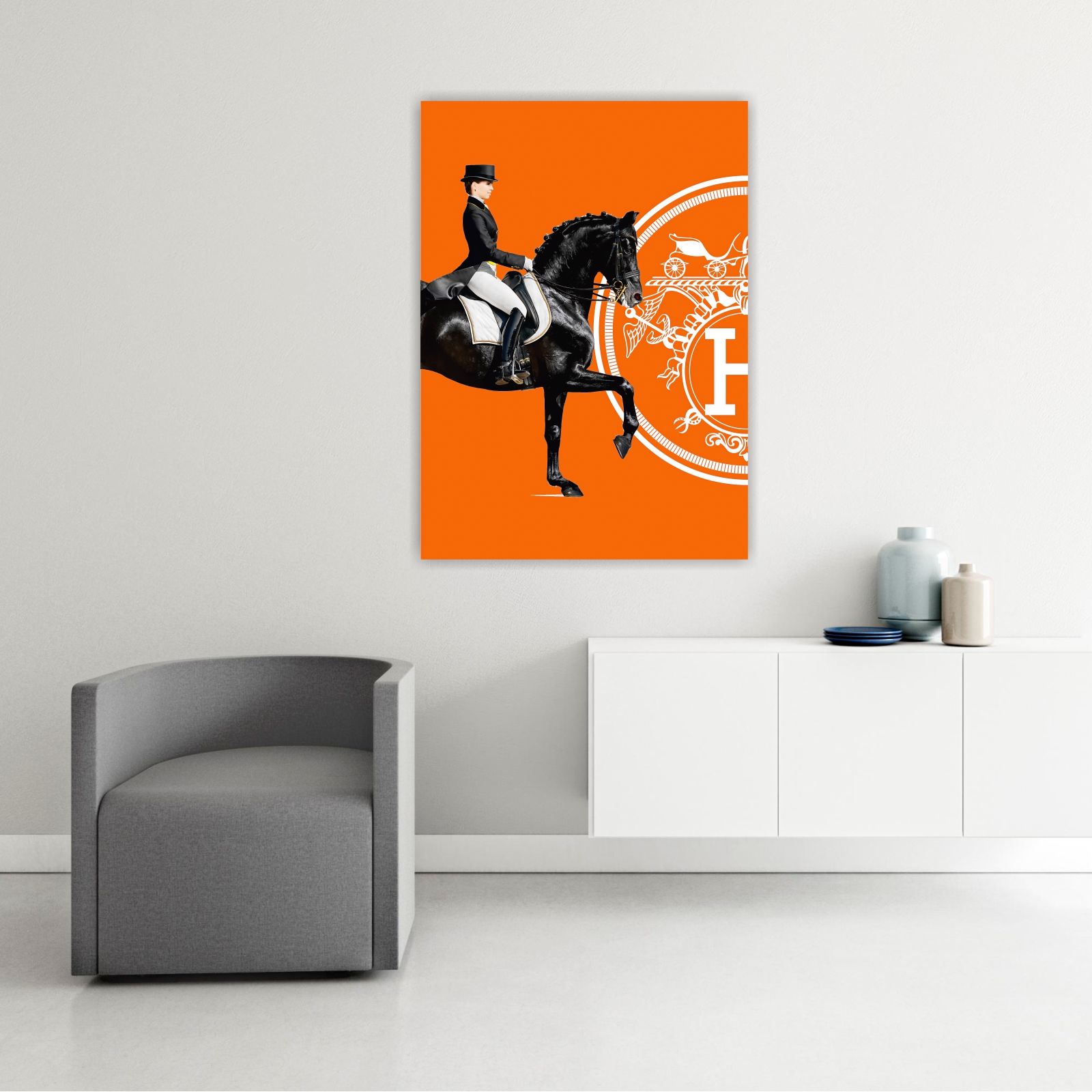 Hermes, Donna a cavallo, profilo sinistro. Poster o Quadro su tela, 100% cotone.