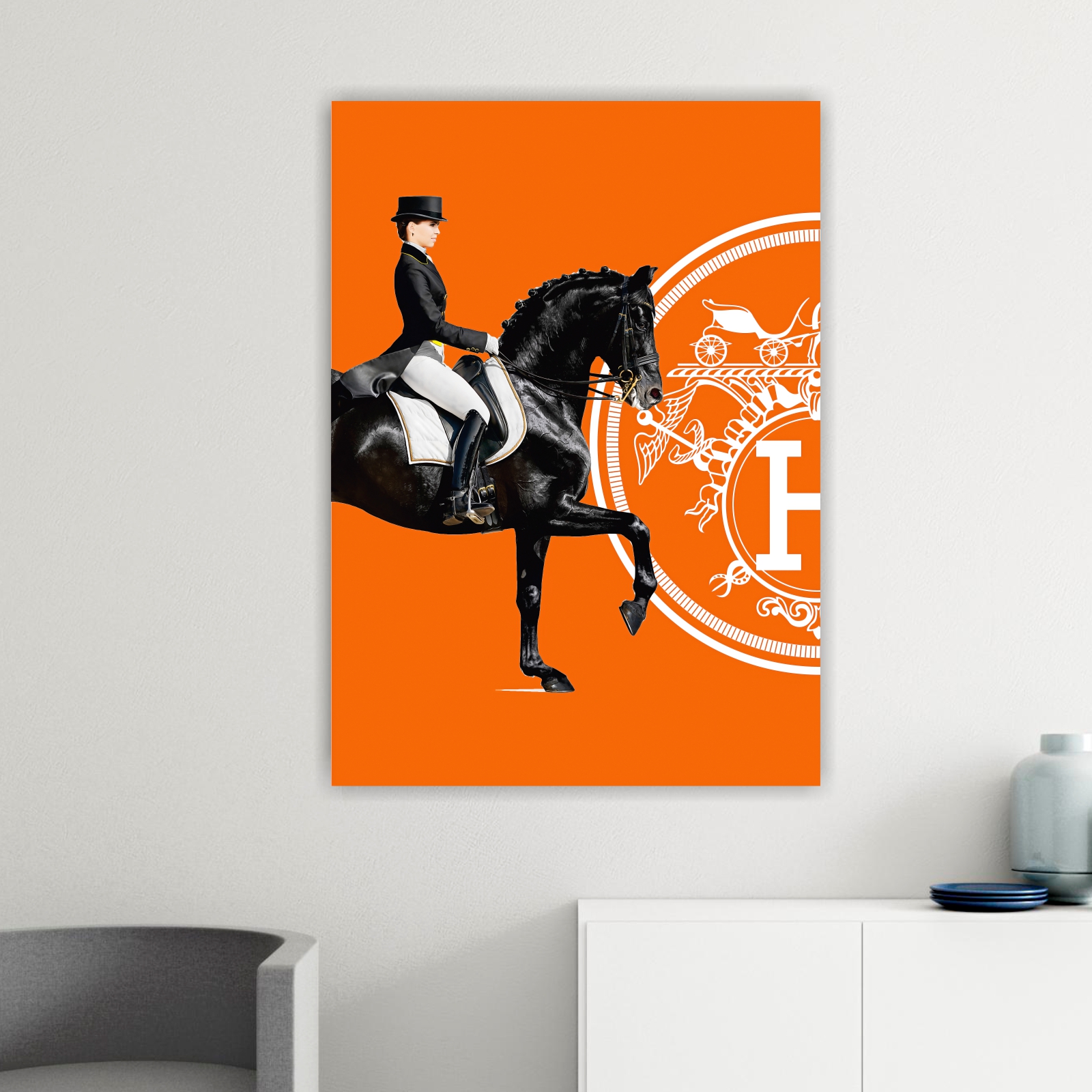 Hermes, Donna a cavallo, profilo sinistro. Poster o Quadro su tela, 100% cotone.