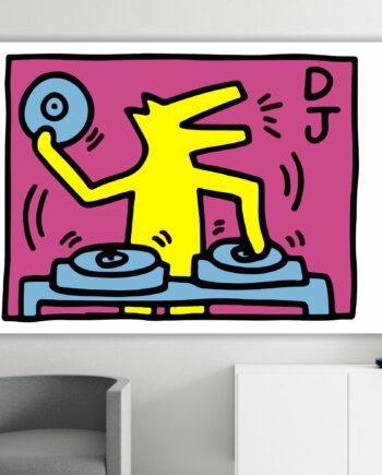 Keith Haring, Cane DJ. Poster o Quadro su tela 100% cotone.