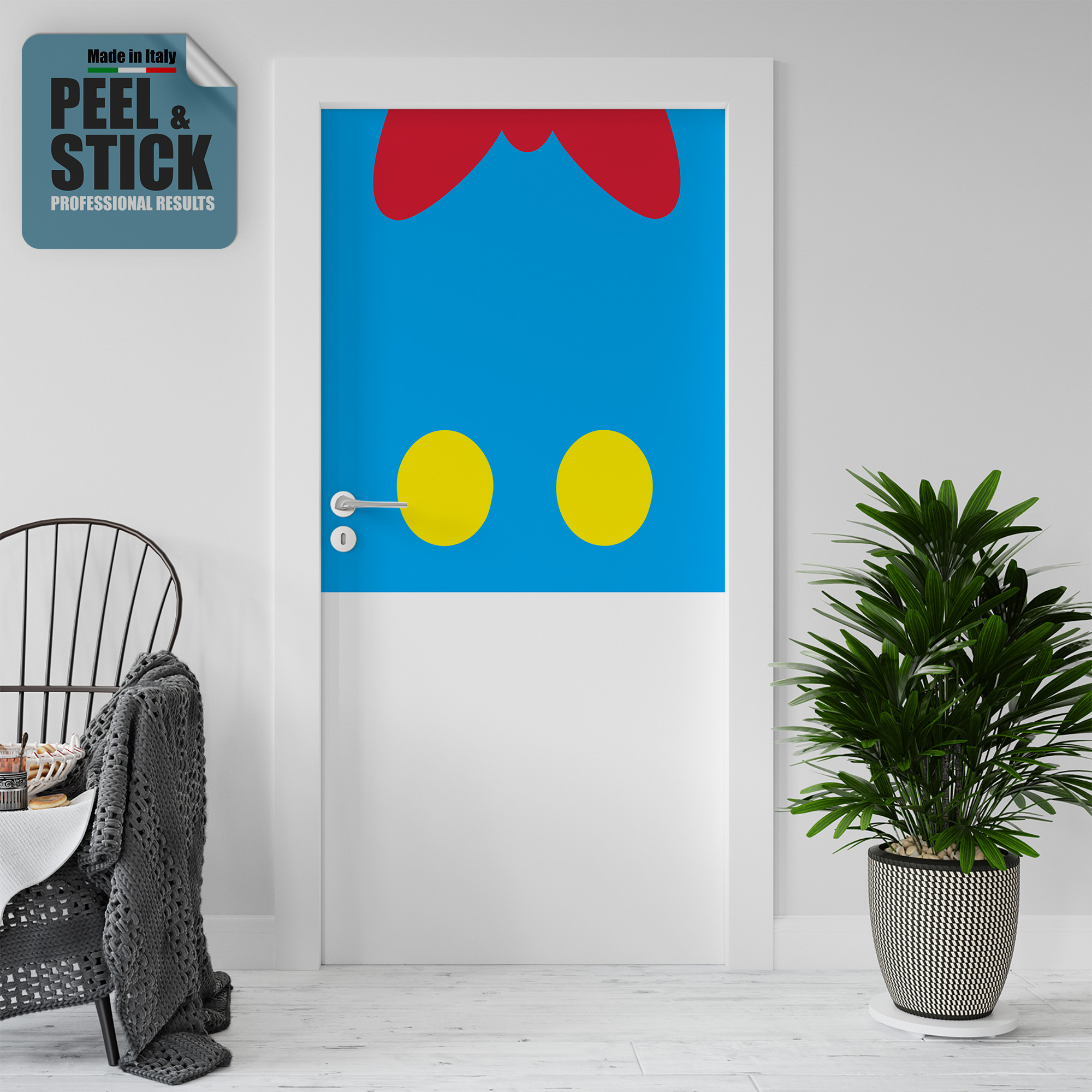 Adesivo per rivestimento porte in Pvc, Paperino Minimalista, Easy Apply, Sticker decorazione interni.