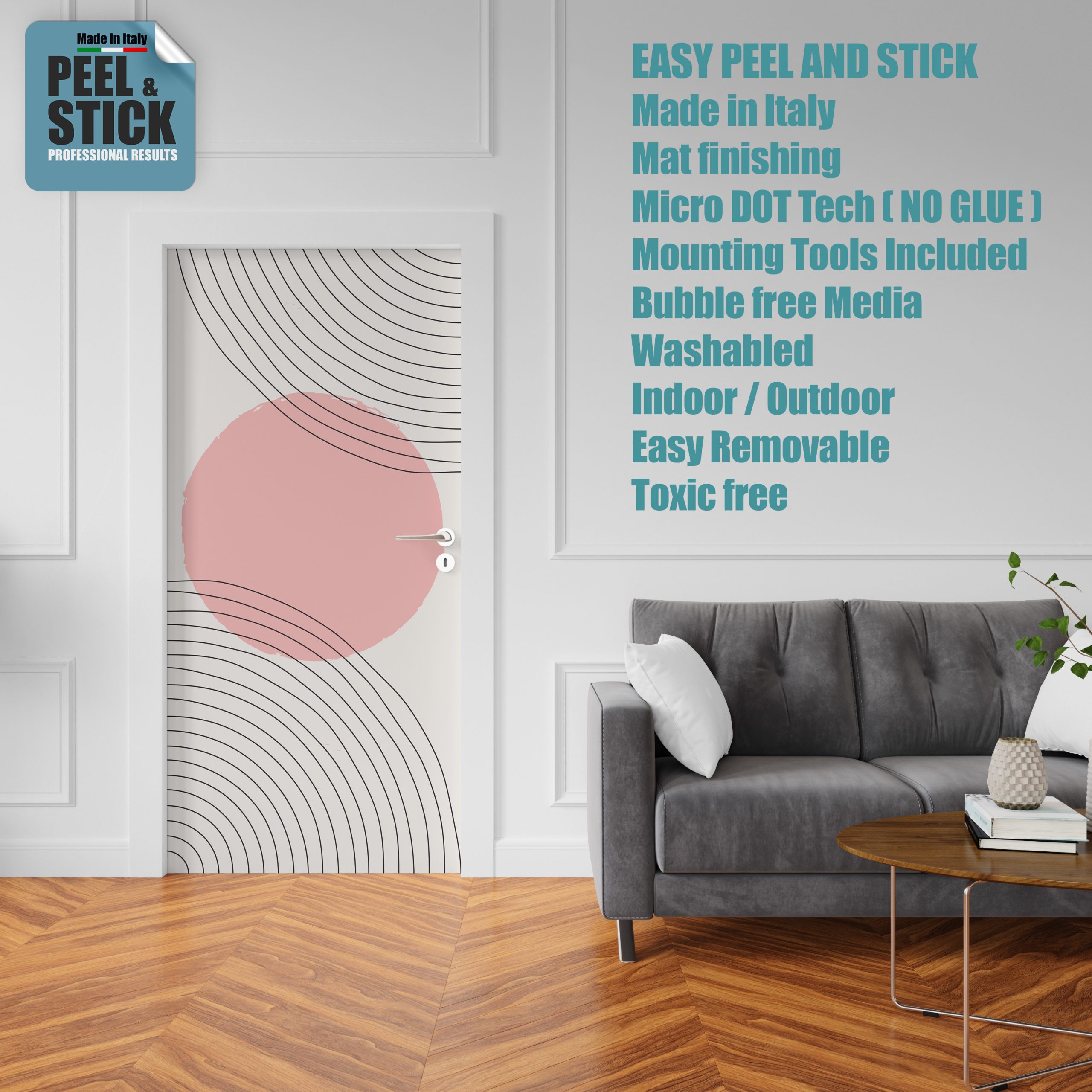 Adesivo per rivestimento porte in Pvc, Boho02, Easy Apply, Sticker decorazione interni.