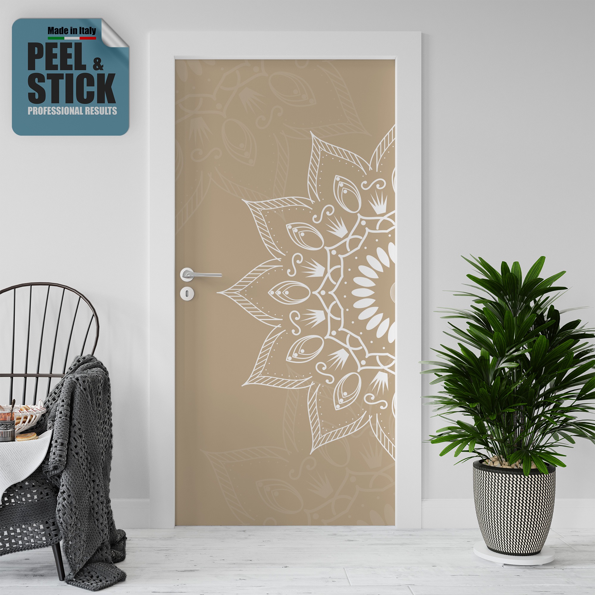 Adesivo per rivestimento porte in Pvc, Boho03, Easy Apply, Sticker decorazione interni.