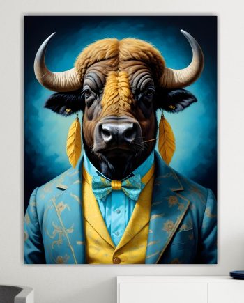 Bufalo della nobiltà animale, decorazione murale. Poster o Quadro su tela, 100% cotone.