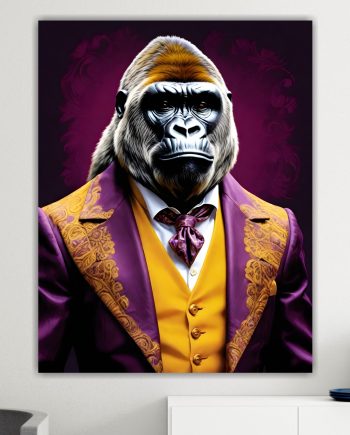 Gorilla della nobiltà animale, decorazione murale. Poster o Quadro su tela, 100% cotone.