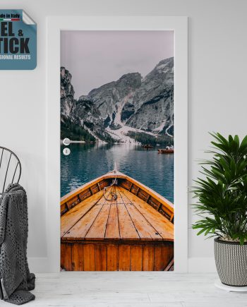 Adesivo per rivestimento porte in Pvc, Lago di Braies, Easy Apply, Sticker decorazione interni.