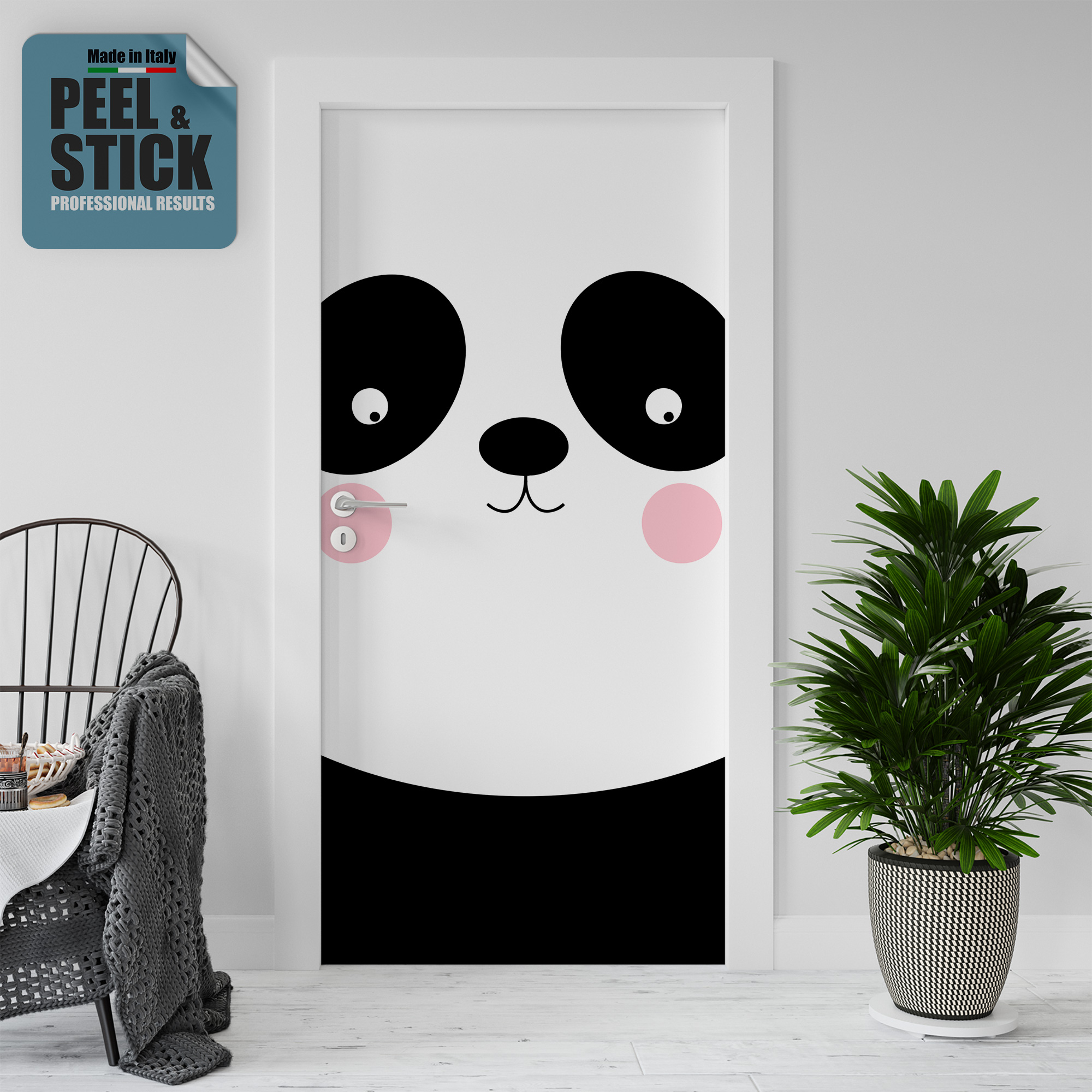 Adesivo per rivestimento porte in Pvc, Panda, Easy Apply, Sticker decorazione interni.