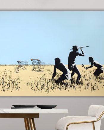 Consumismo, stile Banksy, graffiti. Poster o Quadro su tela, 100% cotone.