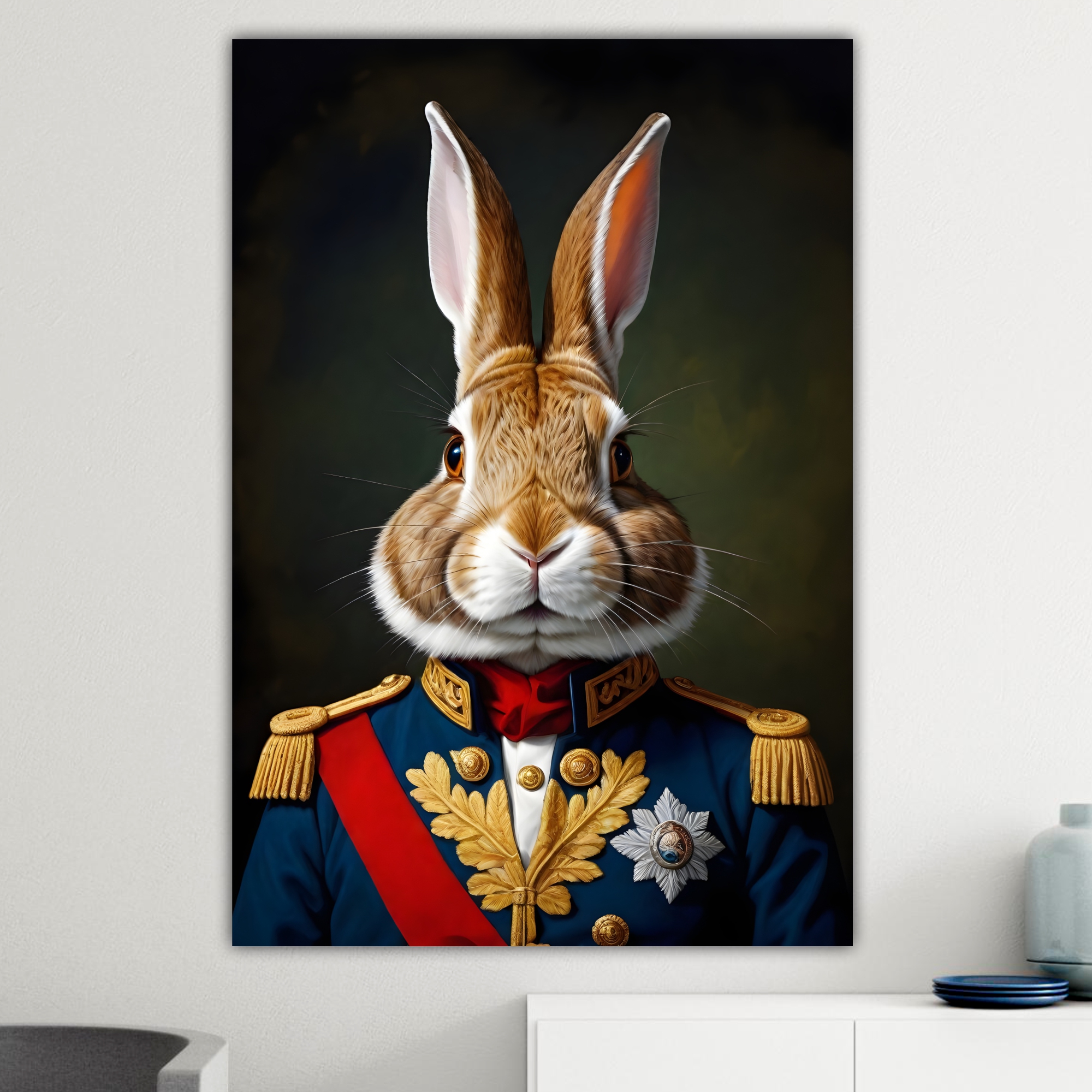 Coniglio della nobiltà animale, decorazione murale. Poster o Quadro su tela, 100% cotone.