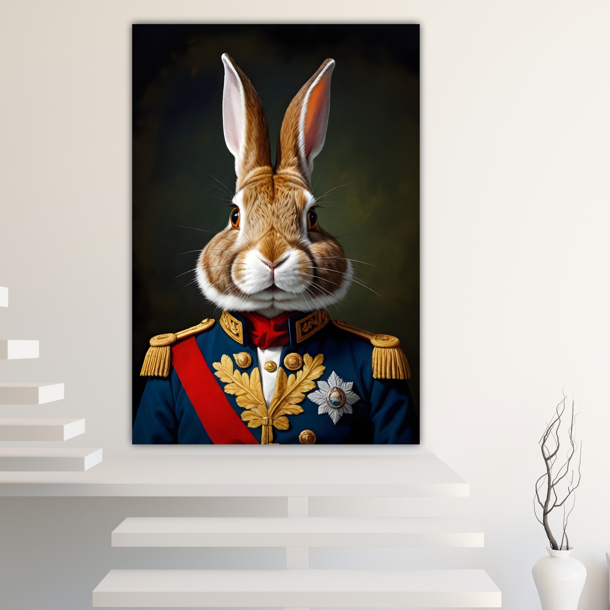 Coniglio della nobiltà animale, decorazione murale. Poster o Quadro su tela, 100% cotone.