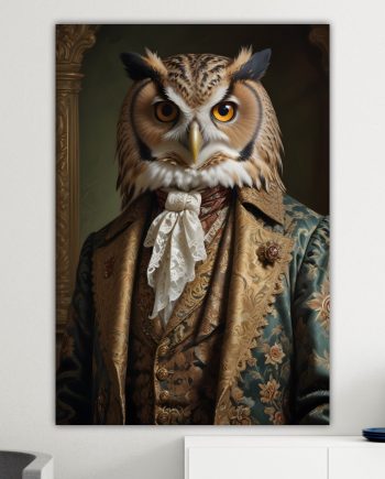 Gufo della nobiltà animale, decorazione murale. Poster o Quadro su tela, 100% cotone.