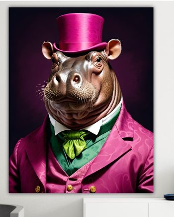 Ippopotamo della nobiltà animale, decorazione murale. Poster o Quadro su tela, 100% cotone.