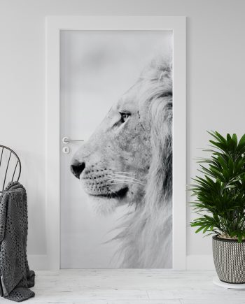 Adesivo per rivestimento porte in Pvc, Leone Bianco, Easy Apply, Sticker decorazione interni.
