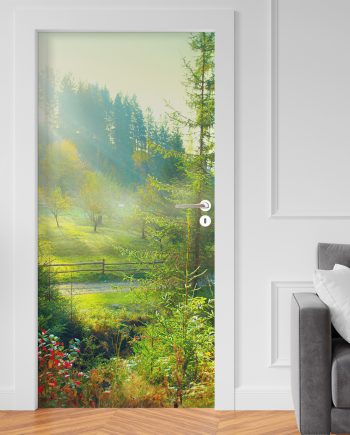 Adesivo per rivestimento porte in Pvc, Paesaggio incantato, Easy Apply, Sticker decorazione interni.
