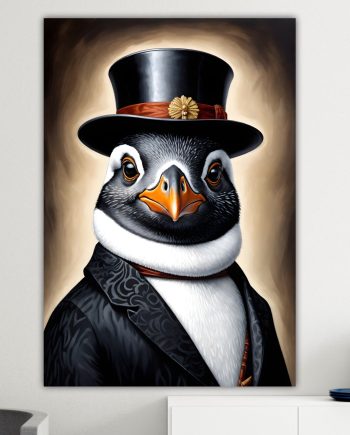 Pinguino della nobiltà animale, decorazione murale. Poster o Quadro su tela, 100% cotone.