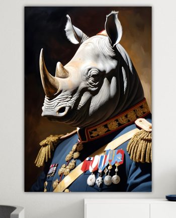 Rinoceronte della nobiltà animale, decorazione murale. Poster o Quadro su tela, 100% cotone.
