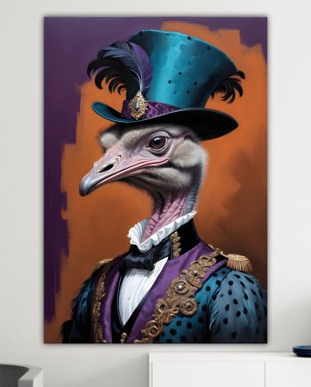 Struzzo della nobiltà animale, decorazione murale. Poster o Quadro su tela, 100% cotone.