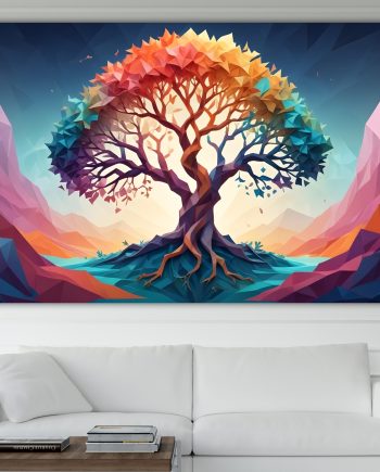 Albero della vita Arcobaleno. Poster o Quadro moderno su tela, 100% cotone. Arredamento casa.