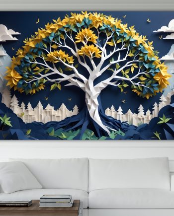 Albero della vita Origami. Poster o Quadro moderno su tela, 100% cotone. Arredamento casa.