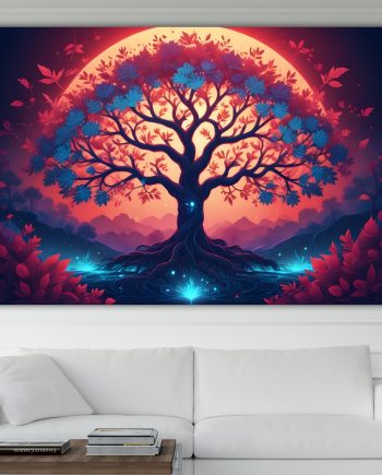 Albero della vita Rosso. Poster o Quadro moderno su tela, 100% cotone. Arredamento casa.