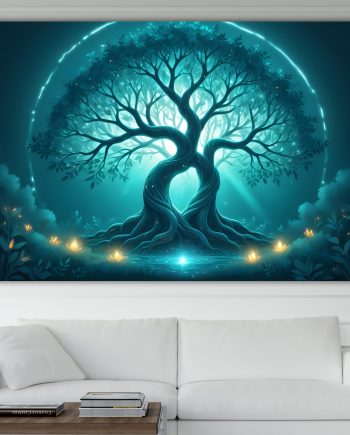 Albero della vita Blu. Poster o Quadro moderno su tela, 100% cotone. Arredamento casa.