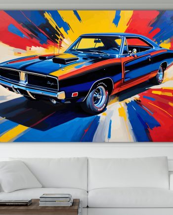 Auto d'Epoca, Ispirata alla Dodge Charger. Poster o Quadro moderno su tela, 100% cotone. Arredamento casa.