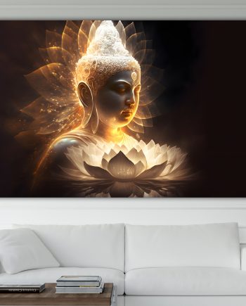 Buddha Splendente. Poster o Quadro moderno su tela, 100% cotone. Arredamento casa.